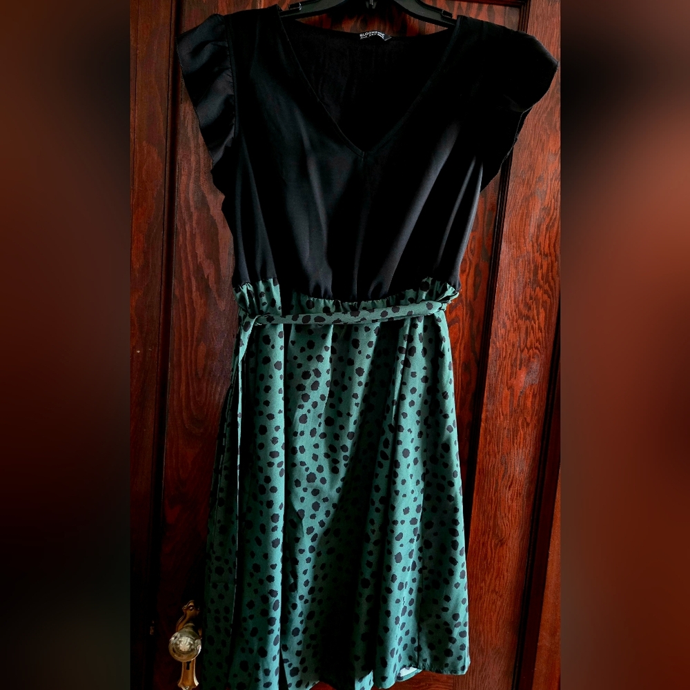 Black & Teal Green Polka Dot Dress